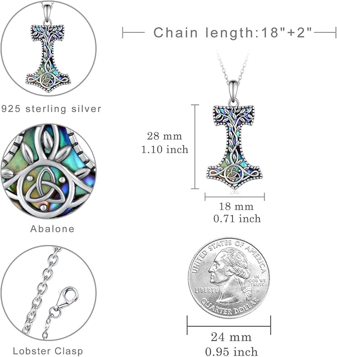 Viking Thors Hammer Necklace 925 Sterling Silver Viking Pendant Necklaces Norse Celtic Mjolnir Necklace Viking Jewelry Gifts for Women Men