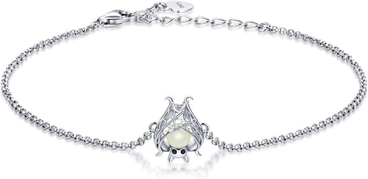 Cute Bat Bracelet Sterling Silver Glowing in The Dark Animal Bracelet Little Witchy Vampire Halloween Jewelry Gift for Women