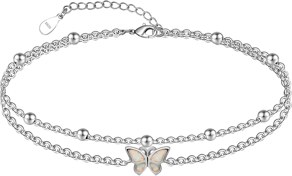 CHIC & ARTSY 925 Sterling Silver Ankle Bracelets for Women, Adjustable Layered Foot Chains with Nature & Symbol Charms, Lightweight Comfort Fit Boho Beach Everyday Jewelry