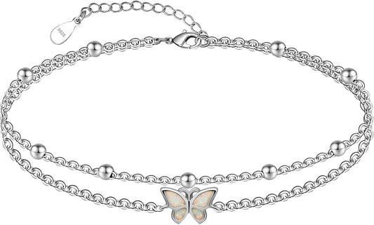 CHIC & ARTSY 925 Sterling Silver Ankle Bracelets for Women, Adjustable Layered Foot Chains with Nature & Symbol Charms, Lightweight Comfort Fit Boho Beach Everyday Jewelry