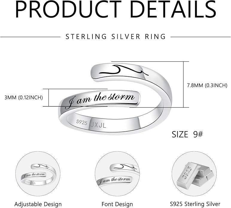 Silver Adjustable Ring Inspirational Jewelry S925 Sterling Wrap Open Ring for Women