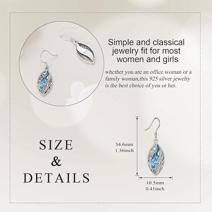 Abalone Shell Dangle Drop Earrings for Women 925 Sterling Silver Filigree Bohemian Earrings Jewelry Gift