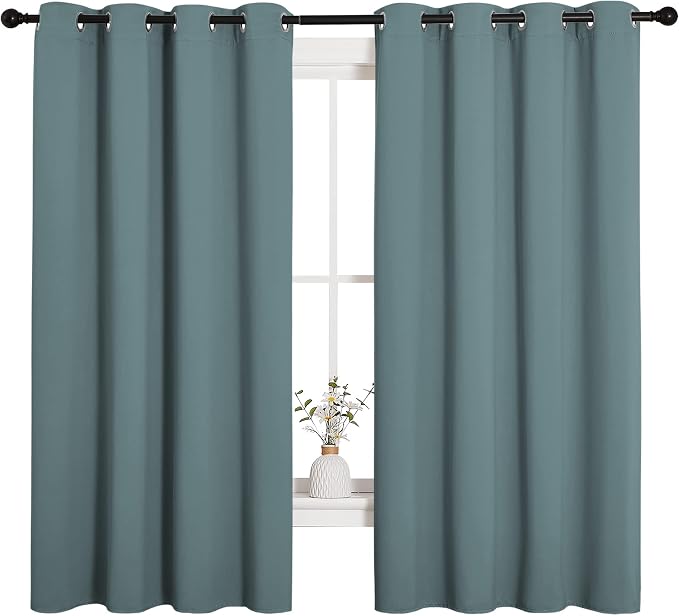 NICETOWN Modern Blackout Curtains Noise Reducing, Thermal Insulated and Privacy Room Darkening Drape Panels for Boy's Guest Room Door Small Short Window (Greyish Blue, 2 Panels, W55 x L68 -Inch)