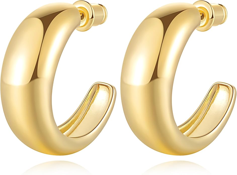 Cossa Gold Earrings for Women Tapered Design 14K Gold Hoop Earrings for Women Chunky Classic and Contemporary Style Statement Dome Chunky Hoop Earring for Womens Hypoallergenic 20/25mm