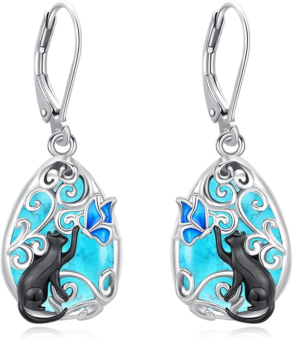 Eusense Sterling Silver Dangle Earrings for Women Tree of Life Animals Moonstone Turquoise Leverback Earrings Jewelry Gifts