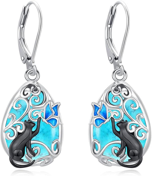 Eusense Sterling Silver Dangle Earrings for Women Tree of Life Animals Moonstone Turquoise Leverback Earrings Jewelry Gifts