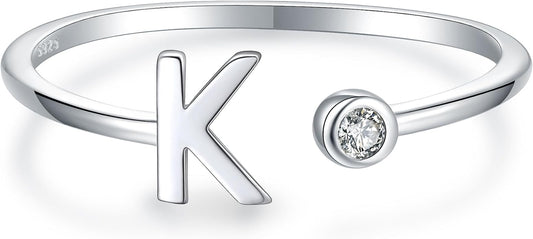 925 Sterling Silver Initial Letter Birthstone Rings for Women Adjustable 1-12 Month Birthstone Alphabet Stacking Ring for Teens Girls Stackable Birthstone Rings Birthday Jewelry Gift for Daughter Mom