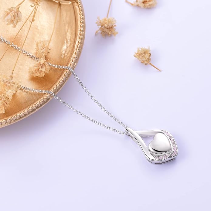 Cremation Jewelry 925 Sterling Silver Teardrop Urn Necklace for Ashes Heart Shape Memorial Keepsake Pendant for Human Ashes for Women Gift