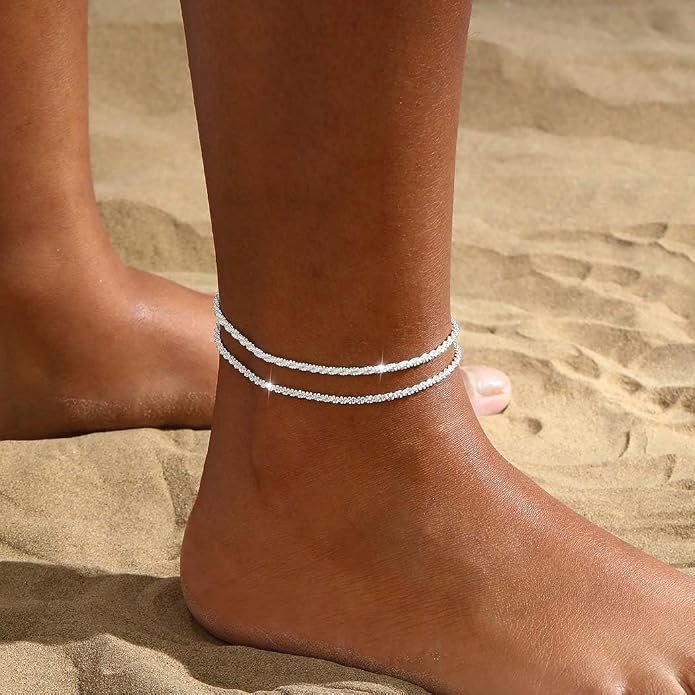 Yalice 925 Sterling Silver Ankle Bracelets for Women Dainty 14K Gold Plated Anklets Set Shiny Waterproof Ankle Chain Cross Beach Foot Jewelry Gifts