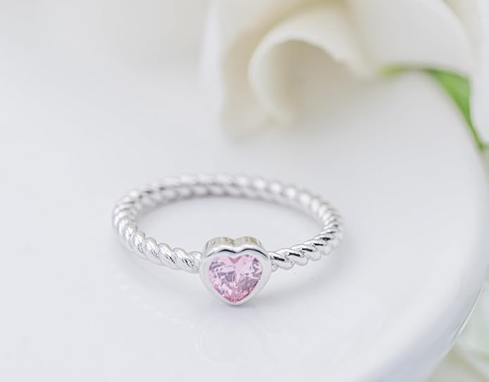 Precious Pieces .925 Sterling Silver Twisted Rope Band Baby Ring with Heart for Babies, Infants, Toddlers, Little Girls, Stackable or Pinky Ring for Teens and Women