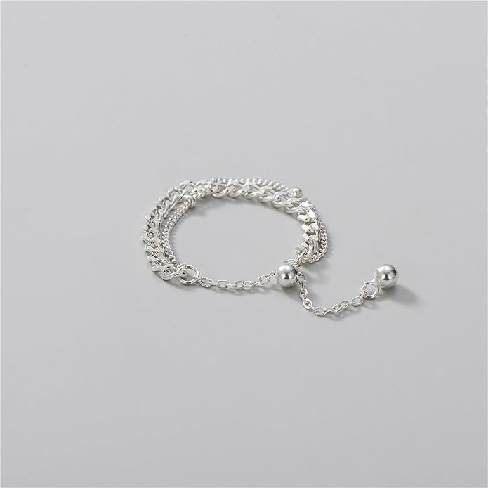 925 Sterling Silver Link Chain Fidget Rings with Dangle Bead Star for Women 14k Gold Plated Adjustable Sparkling Twist Rope Ring Stackable Line Finger Ring Jewelry Christmas Gifts for Mom
