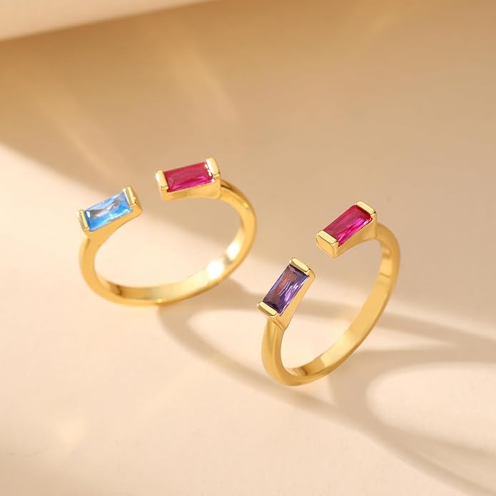 JSJOY Birthstone Rings for Women Dainty Emerald Blue Ring Birthday Gifts for Mom Her Gemstones CZ Ring for Teens Gold Rings That Don't Tarnish Adjustable Ring Jewelry Gifts