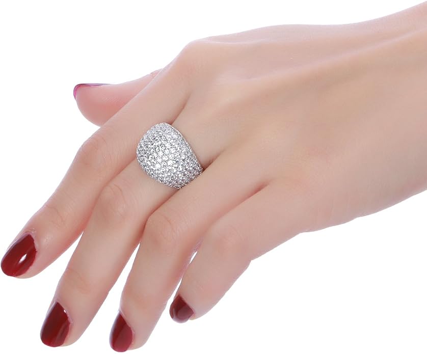 Diamond Accent Dome Ring - Sliver Fashion Rings for women Big Hollow Women Wedding Band Cubic Zirconia Statement Rings for women 5-11