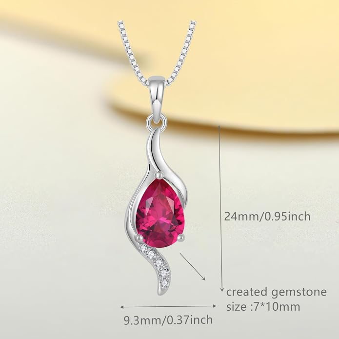 JO WISDOM Birthstone Necklace for Women Teardrop Cubic Zirconia Necklace 925 Sterling Silver Fine Jewelry Birthday Gifts for Women