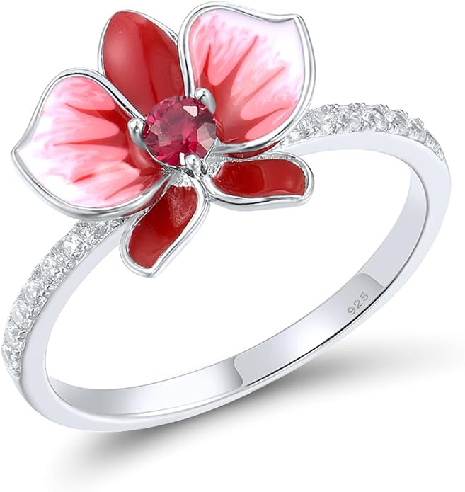 Santuzza 925 Sterling Silver Enamel Flower Statement Ring for Women