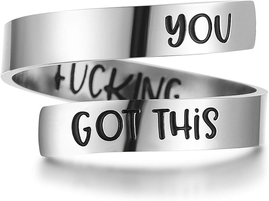 ZRAY Silver Keep Going Ring Inspirational Jewelry Stainless Steel Engraving Size Adjustable Personality Encouragement Gift for Women Teens Girls