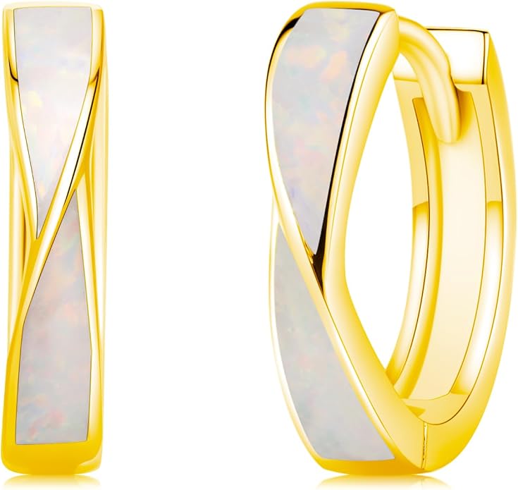 KiiKii Opal Hoop Earrings for Women 925 Sterling Silver 15mm Twisted Huggie Earrings Opal Jewelry Gifts for Birthday Anniversary Christmas