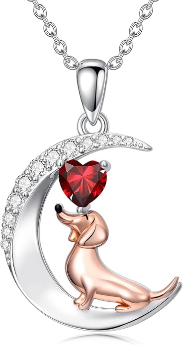 PROESS Animal Birthstone Necklace 925 Sterling Silver Otter/Axolotl/Hippo/Elephant/Dachshund/Monkey/Red Panda Pendant Necklace Animal Birthstone Jewelry Gifts for Women