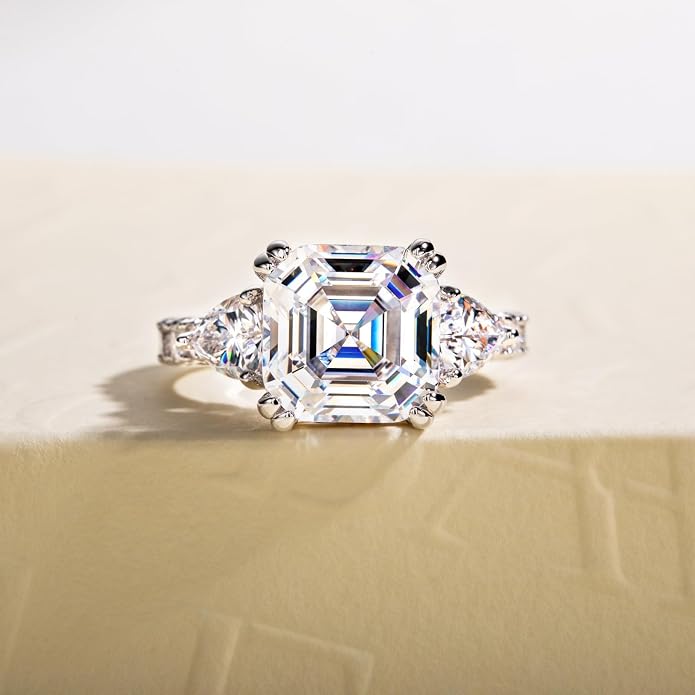 3ct-7ct Cubic Zirconia 3 Stones Engagement Rings 5A Grade Simulated Diamond Cushion Cut/Emerald Cut/Asscher Cut/Heart Cut CZ Anniversary Promise Wedding Rings for Women