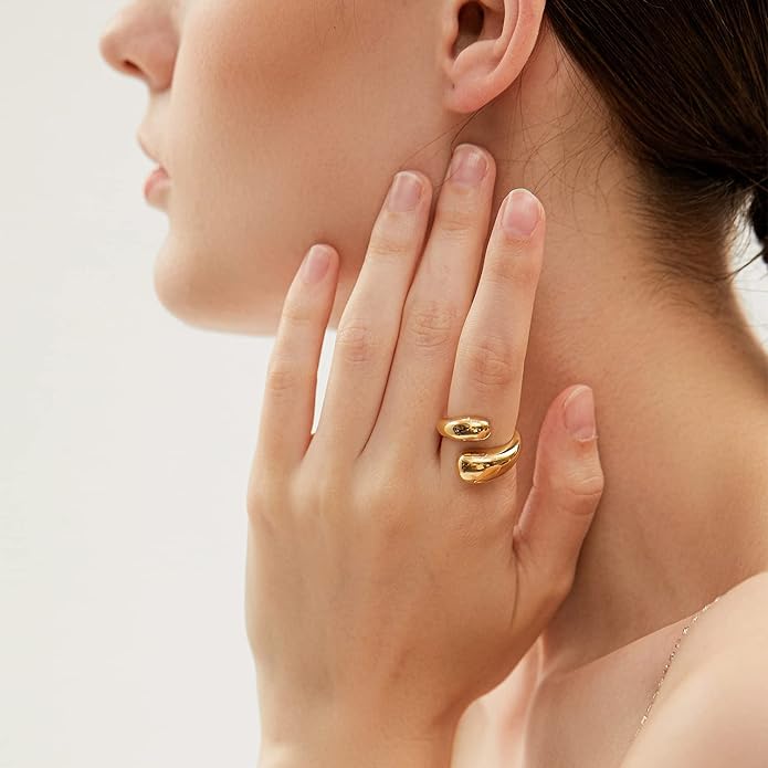 Gold Silver Rings Set for Women Chunky Statement Rings ZC Dome Evil Eye Croissant ring Thick 18K Gold Plated Band Rings