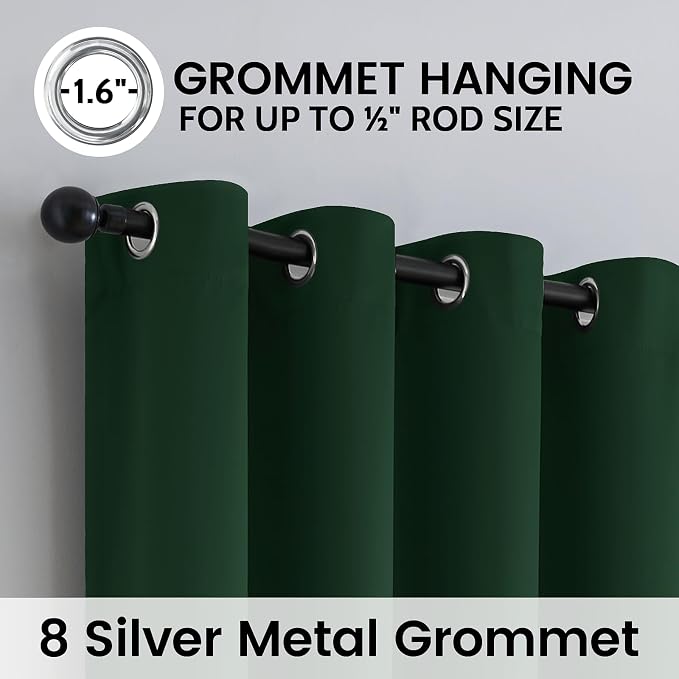 SimpleHome Pine Tree Green 100% Blackout Curtains Room Dark Living Room 63 | Curtains for Bedroom,Thermal Insulated Grommet Window Drapes,Curtains for Living Room with Black Back,52 x 63 Inch,2 Panels