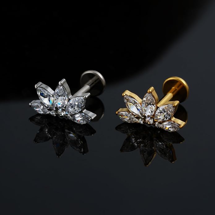 FINE4U 1PC ASTM F136 Titanium 16G Flatback Stud for Tragus, Helix, Conch 6mm 8mm - Screw on Cartilage Earring Piercing Jewelry