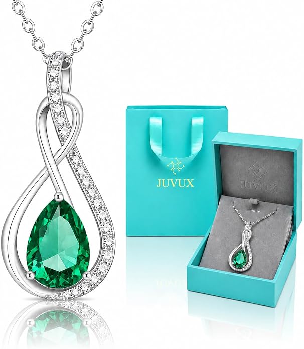 Birthstone Necklaces for Women Mothers - 925 Sterling Silver Dainty Infinity Cubic Zirconia Pendant Necklace Anniversary Birthday Christmas Gifts for Her Wife Mom Lady Daughter, Adjustable Chain