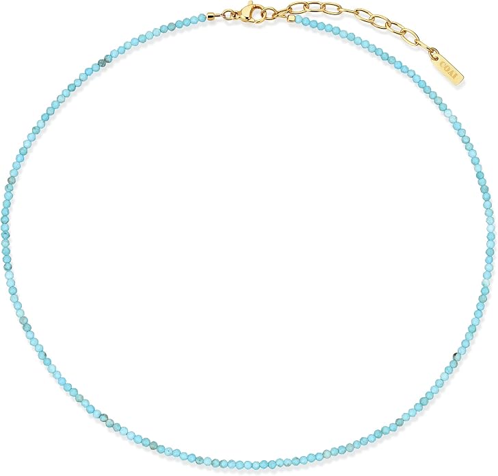 COAI 2mm & 3mm Danity Tiny Bead Necklace for Women, Stone Beaded Crystal Necklace for Women, Sodalite, Australian Jasper, Red Carnelian, Tourmaline, Amethyst, Turquoise Jewelry