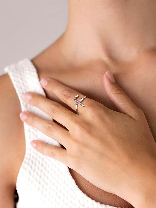 SILVERCUTE S925 Initial Rings, Adjustable Size 6-12 Statement Alphabet Letter A-Z Jewelry Personalized Twisted Initials Rings Sterling Silver Stacking Ring for Women