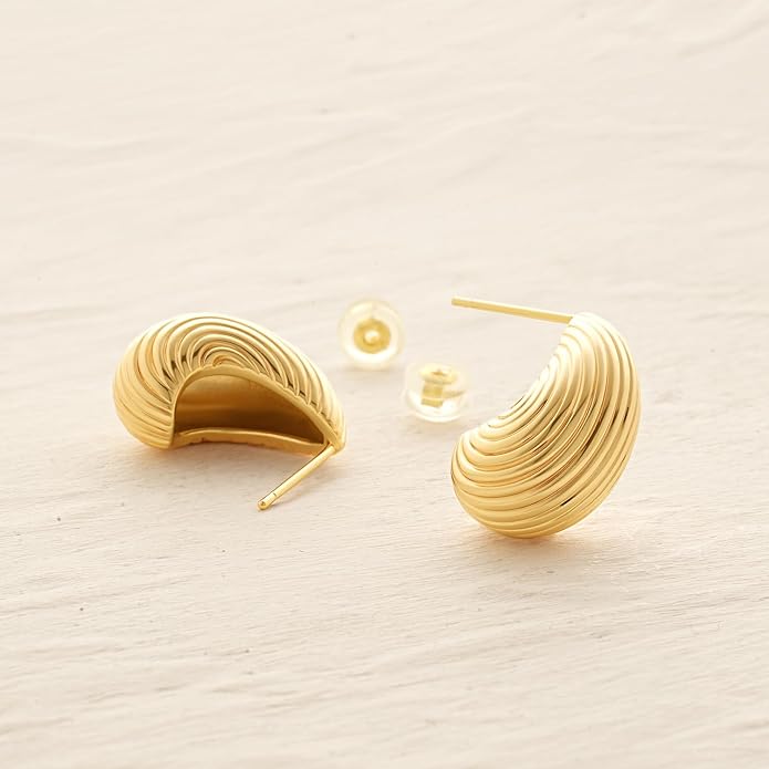 MYEARS Women Hoop Earrings Gold 14K Gold Filled Small Simple Handmade Hypoallergenic Everyday Illusion Jewelry