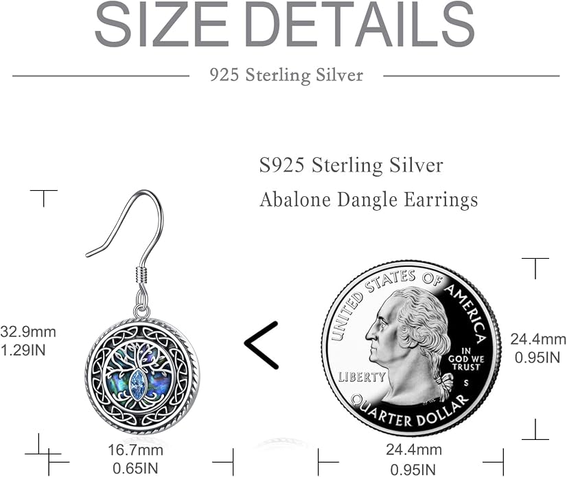 POPLYKE 925 Sterling Silver Tree of Life Dangle Earrings for Women Fashion Abalone Shell Jewelry Gifts for Mom Sister Friend Birthday