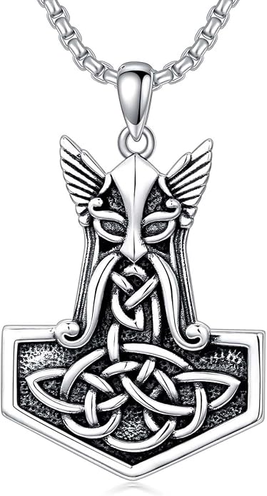 Viking Necklace for Men 925 Sterling Silver Viking Wolf/Thors Hammer/Vegvisir/Tree of Life/Compass Pendant Norse Necklace Amulet Talisman Christmas Gifts for Him Her