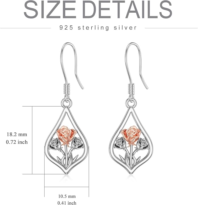 WINNICACA Sterling Silver Dangle Drop Earrings for Women Mom Flower Leverback Earrings Jewelry Christmas Anniversary Birthday Gifts