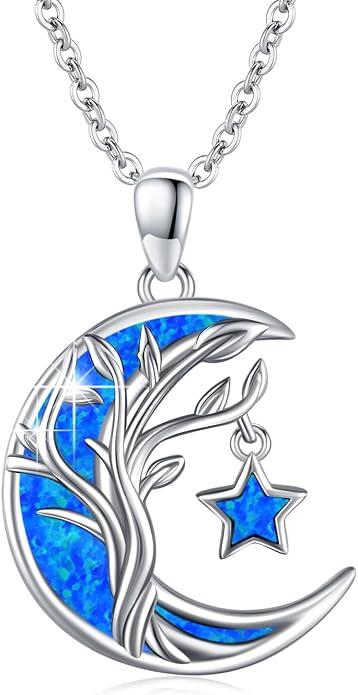 Christmas Gifts Tree of Life/Celtic/Moon Necklace 925 Sterling Silver Moon Pendant Abalone/Opal jewelry for Women Sister Christmas Gifts