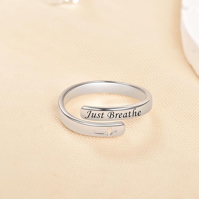 BEILIN 925 Sterling Silver Inspirational Jewelry Rings Adjustable Ring Personality Encouragement Gift for Teens Women