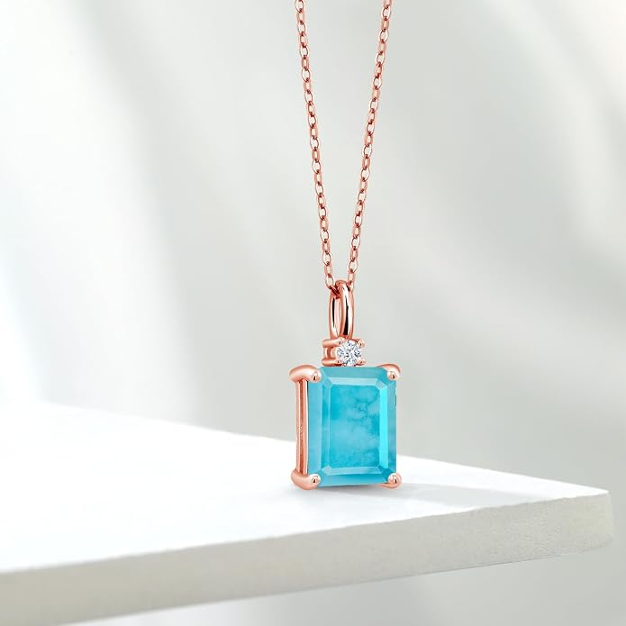 Gem Stone King 925 Sterling Silver Gemstone Birthstone Pendant Necklace for Women | Emerald Cut 10X8MM and Round 2MM | With 18 Inch Chain | Fine Jewelry for Her Mom Wife
