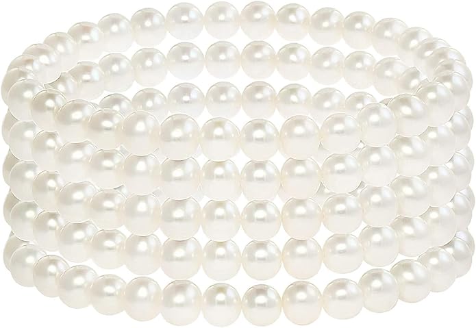 Blue Ocean Pearls Round Freshwater Cultured Pearl Bride & Bridesmaid 8" Stretch Strand Bracelet - Choice of Pearl Size and Color