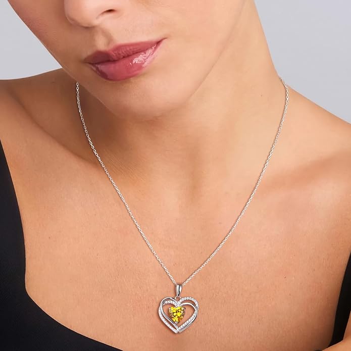 Anniversary Charm Necklace, Sterling Silver 14K Gold Plated Chain with Interlocking Heart Pendant Elegant Birthstone Necklaces for Women, Length 18"