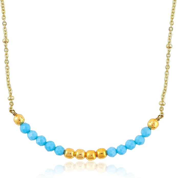 Satellite Chain Necklace 16+2 Inch Gold Plated – Dainty Layering Jewelry with Gemstone Beads – Minimalist Choker Necklace for Women – Delicate Gift for Her