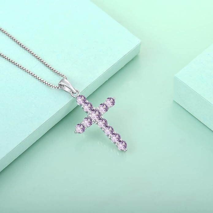 STARCHENIE Cross Necklace Sterling Silver Crucifix Pendant Gemstones Jewelry for Women
