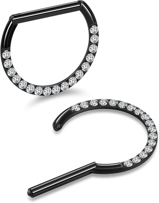 Oveta Titanium D Shaped Nipple Rings 14G for Nipple Piercing Jewelry Higned Segment Clicker Ring Hoops 11mm 12mm 14mm for Women Men, Silver Gold Black, 2PCS