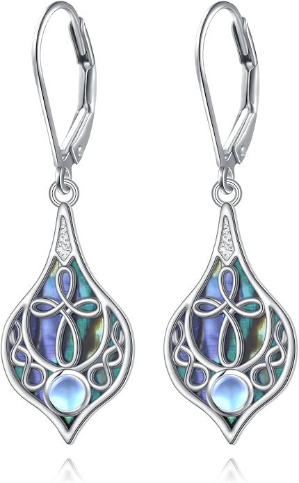 925 Sterling Silver Filigree Dangle Drop Earrings Daisy/Lotus/Rose Flower/Moonstone Leverback Teardrop Earrings for Women Infinity Celtic Knot Daisy Lotus Jewelry for Mothers Day