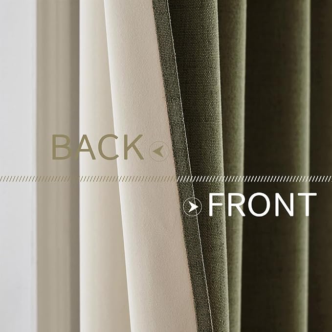 MIULEE Linen Texture Curtains for Bedroom Solid 100% Blackout Thermal Insulated Light Olive Green Curtains Grommet Room Darkening Drapes for Living Room 52x84 Inch (2 Panels)