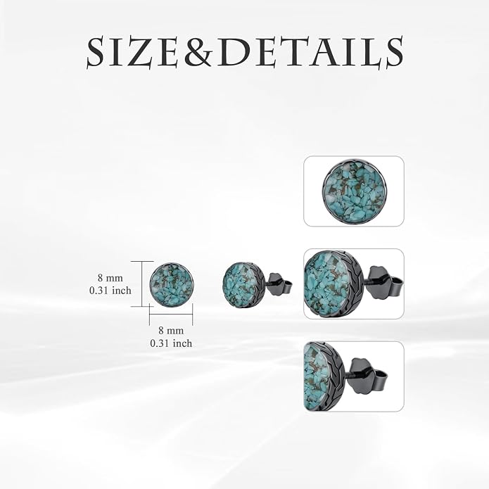 Black Stud Earrings Abalone Shell/Black Onyx/Malachite/Turquoise Round Earrings Jewelry Mothers Day Birthday Gifts for Men Women