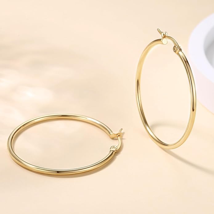 14K Gold Hoop Earrings, Gold Earrings for Women Hypoallergenic Lightweight Small Hoop Earring for Womens