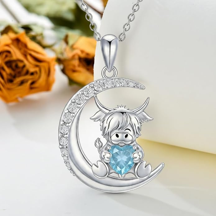 PROESS Animal Birthstone Necklace 925 Sterling Silver Otter/Axolotl/Hippo/Elephant/Dachshund/Monkey/Red Panda Pendant Necklace Animal Birthstone Jewelry Gifts for Women