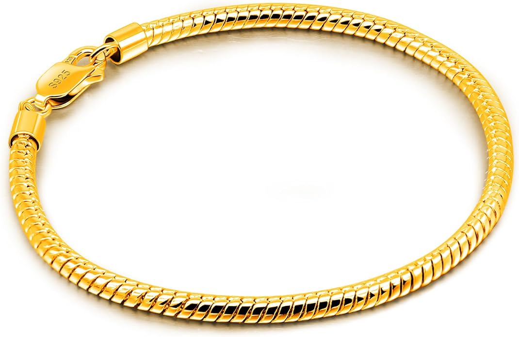 Dankadi Italy Smooth 3MM 4MM Round Snake Chain Bracelet Solid 925 Sterling Silver Men Women 6.3" 6.7" 7" 7.5" 8" 8.5" 9" 9.5" Bangle Charm Jewelry Gift