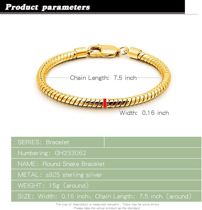 Dankadi Italy Smooth 3MM 4MM Round Snake Chain Bracelet Solid 925 Sterling Silver Men Women 6.3" 6.7" 7" 7.5" 8" 8.5" 9" 9.5" Bangle Charm Jewelry Gift