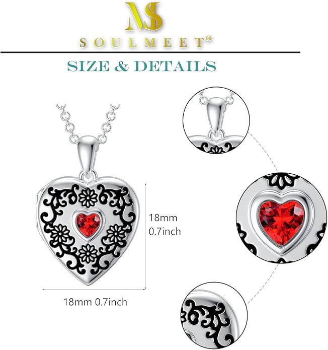 SOULMEET Personalized Silver Locket Necklace That Holds Pictures Photo Keep Someone Near to You, Memorial Custom Lockets Necklaces Letters Engraving for His Her