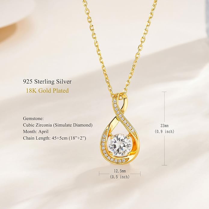 925 Sterling Silver Birthstone Necklace for Women Infinity Necklaces Birthday Anniversary Fine Jewelry Gifts for Mother Women, Adjustable Chain